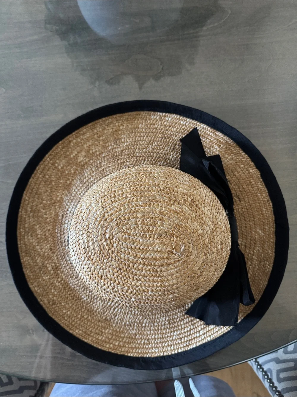 Women's Natural Straw Sun Hat with Black Ribbon Trim